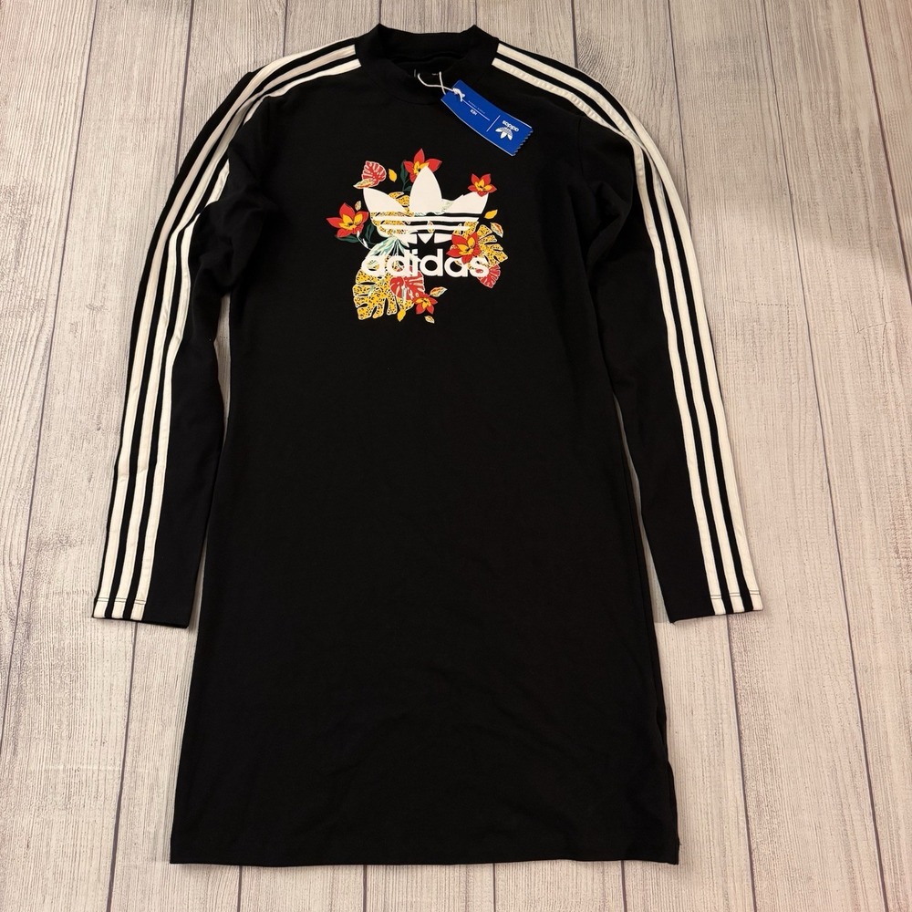 Adidas Her Studio London Women's L Floral 3 Stripe Long Sleeve Mini Dress